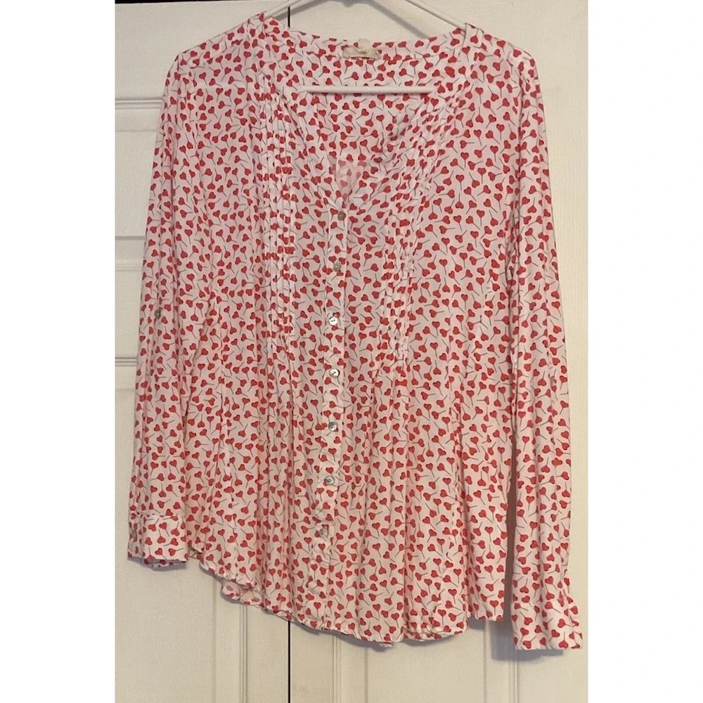 Jane‎ & Delancey Heart Button up Down Blouse Top Size Large Valentine’s Day